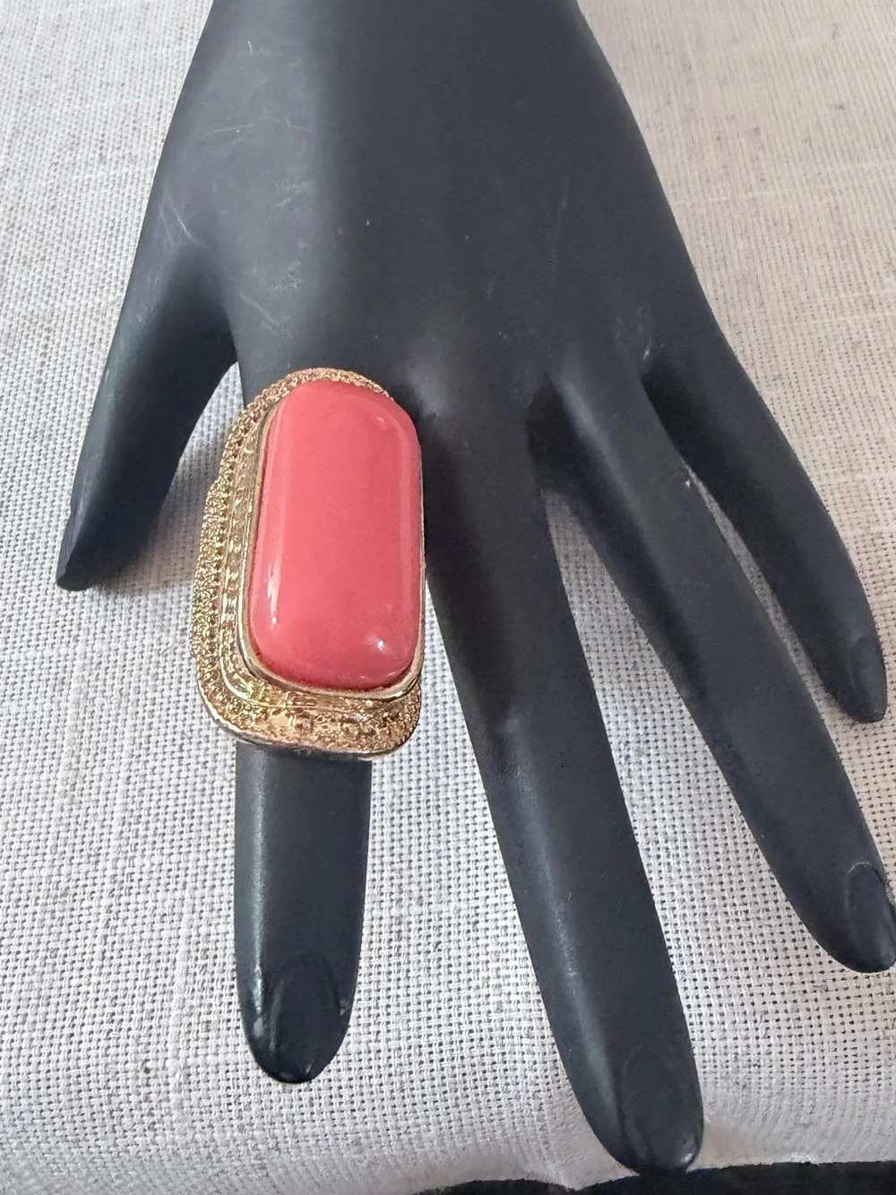 Gold-Tone Ring with Pink Resin Stone